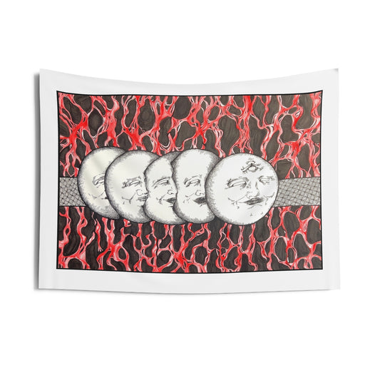 Phases of the Moon Tapestry — Vintage Lunar Moonface Wall Hanging